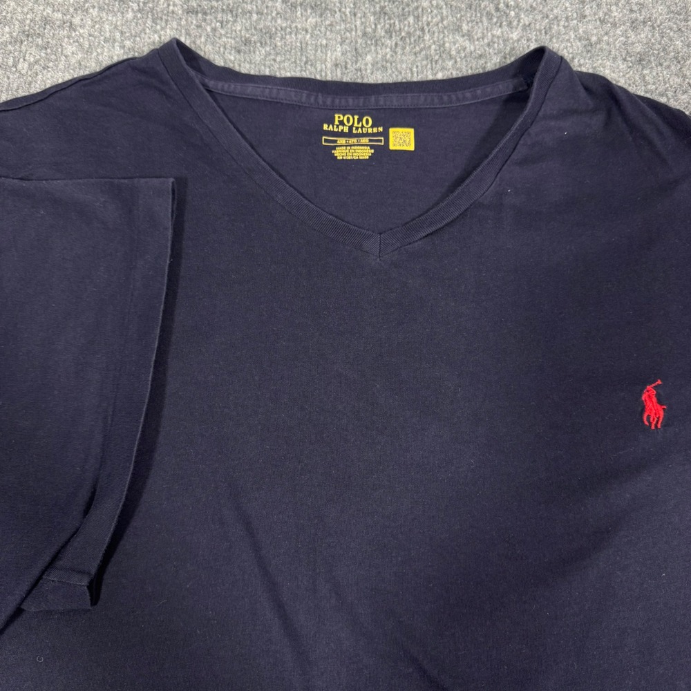 Polo Ralph Lauren V-Neck T-Shirt Mens 4XB Navy Blue Cotton EUC